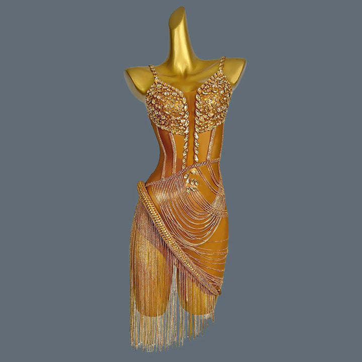 Shiny Crystal Tassel Mini Party Dress