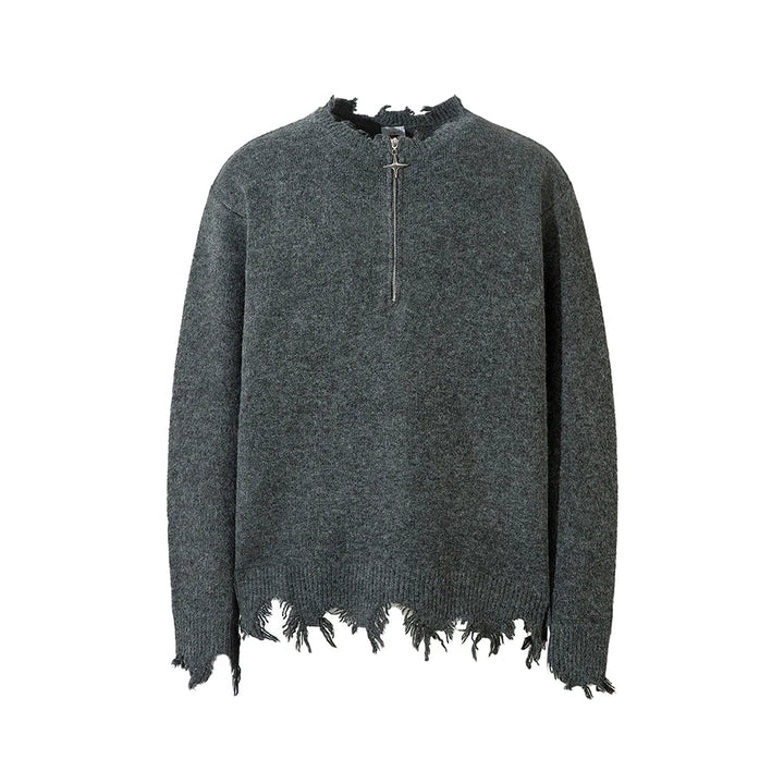 Comfortable Frayed Hem Ripped Knit Sweater