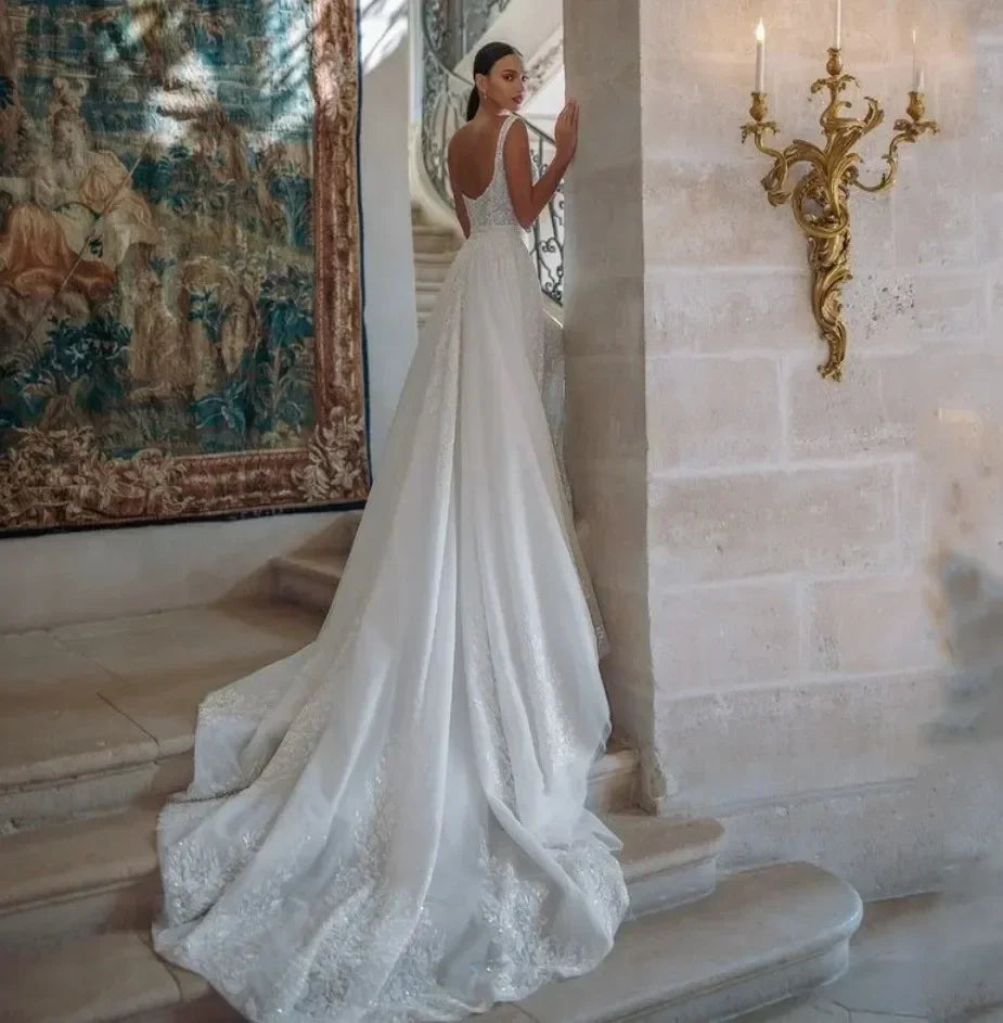 Lovely Long Open Back Wedding Couture