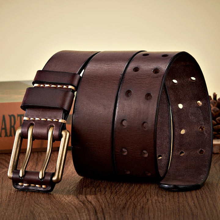 Double Needle Buckle Handmade Leather Belt