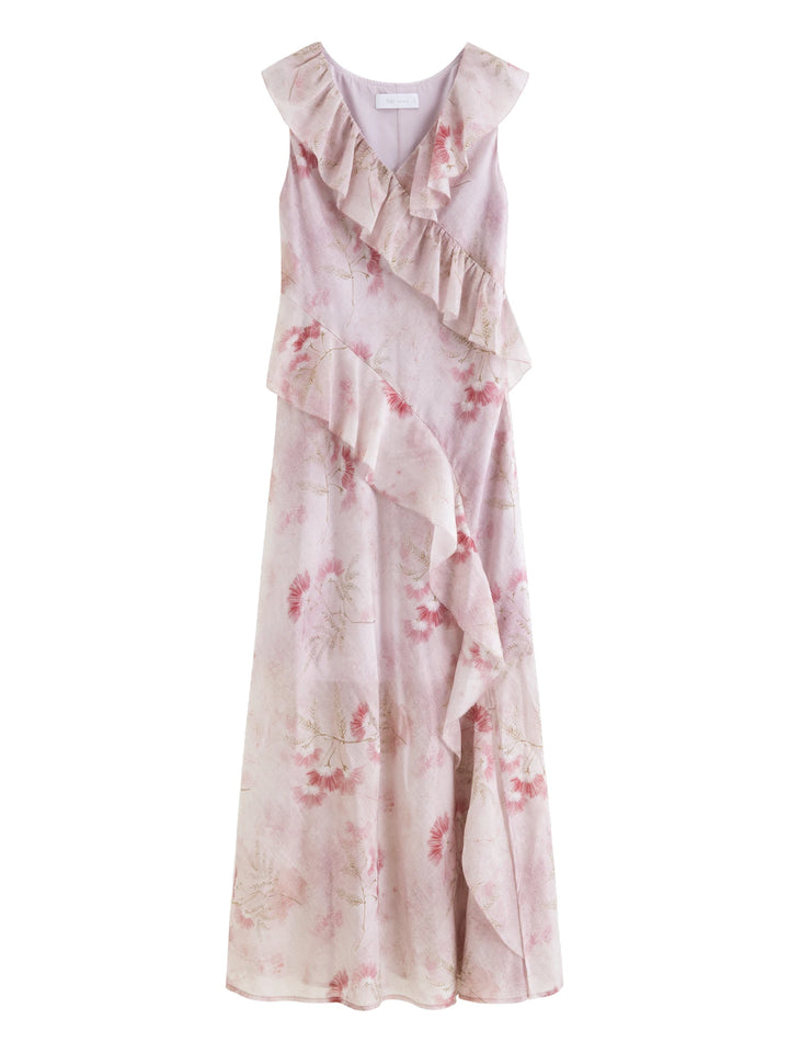 Alluring Floral Flounce Hem Maxi Dress
