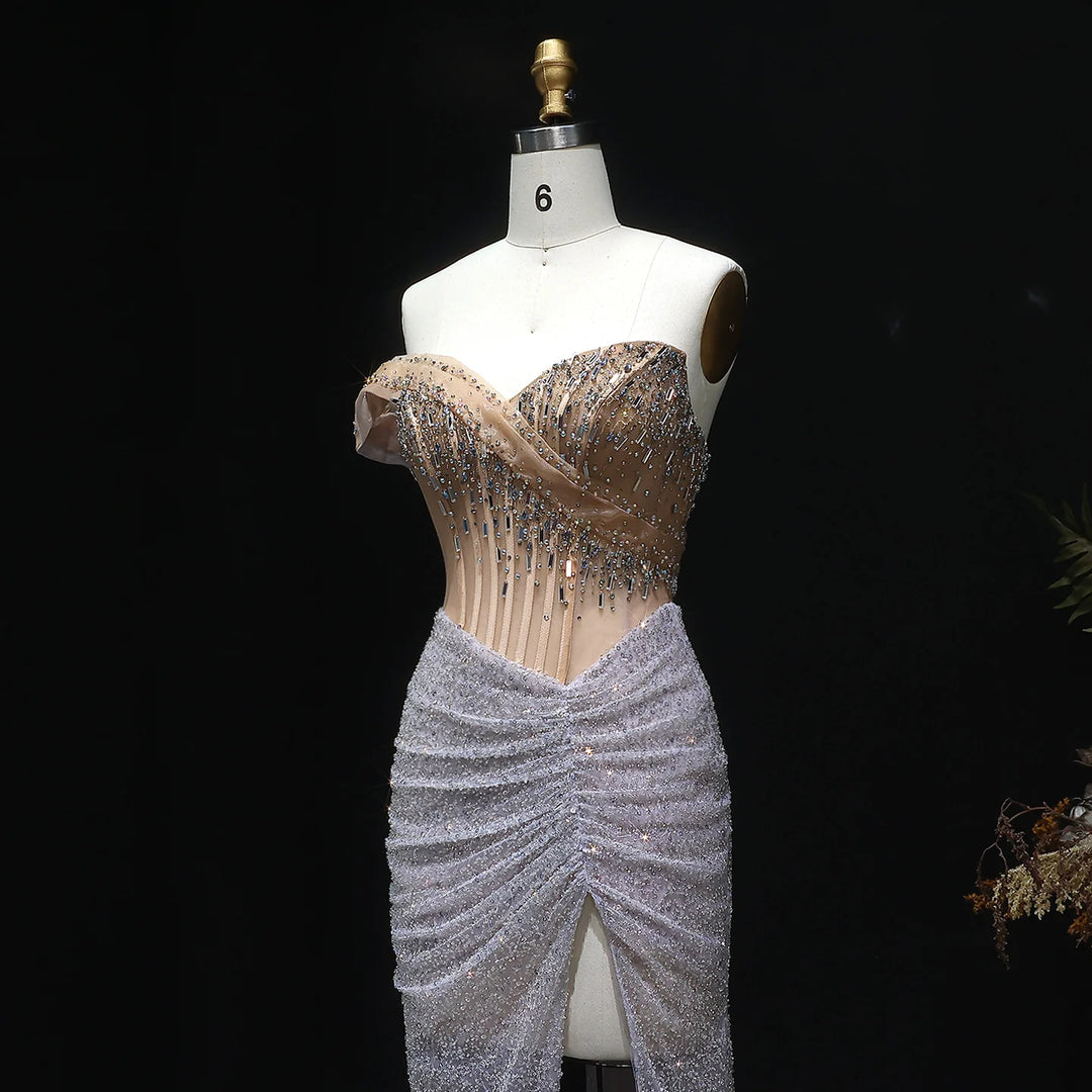 Luxury Crystal High Slit Prom Party Gown