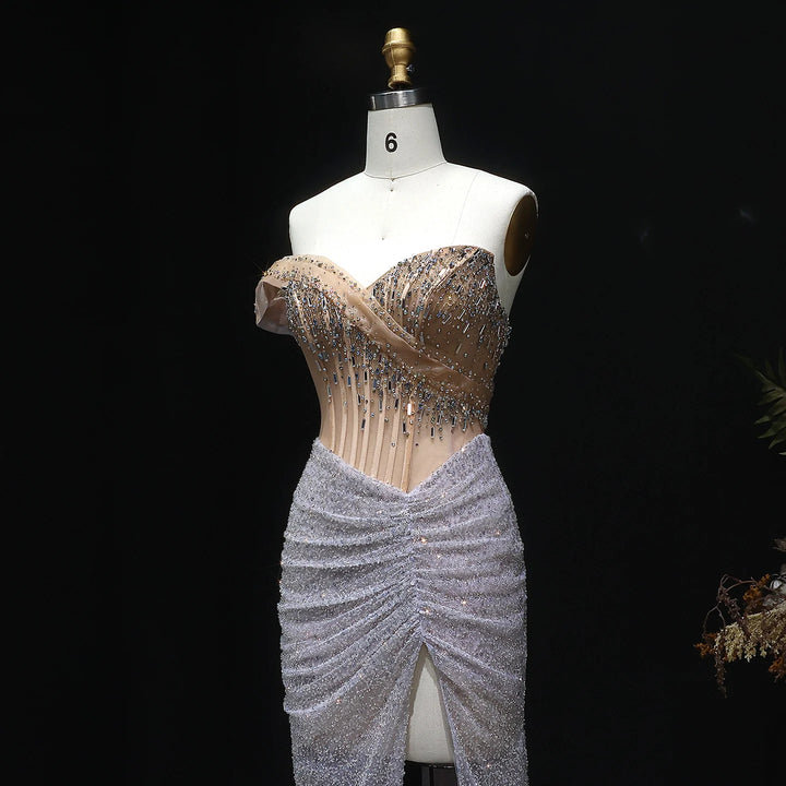 Luxury Crystal High Slit Prom Party Gown