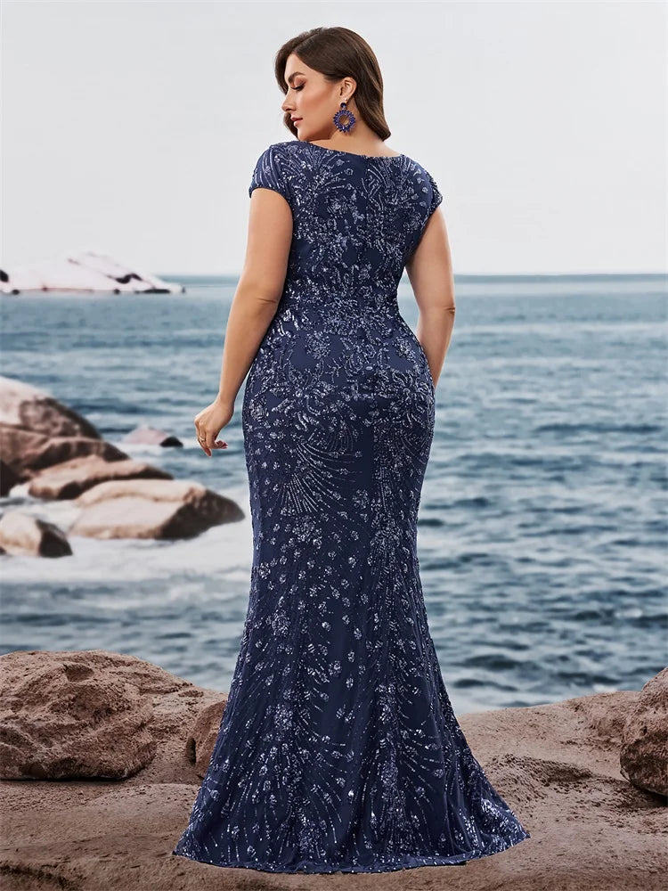 Fancy V-Neck Sequin Evening Party Dress