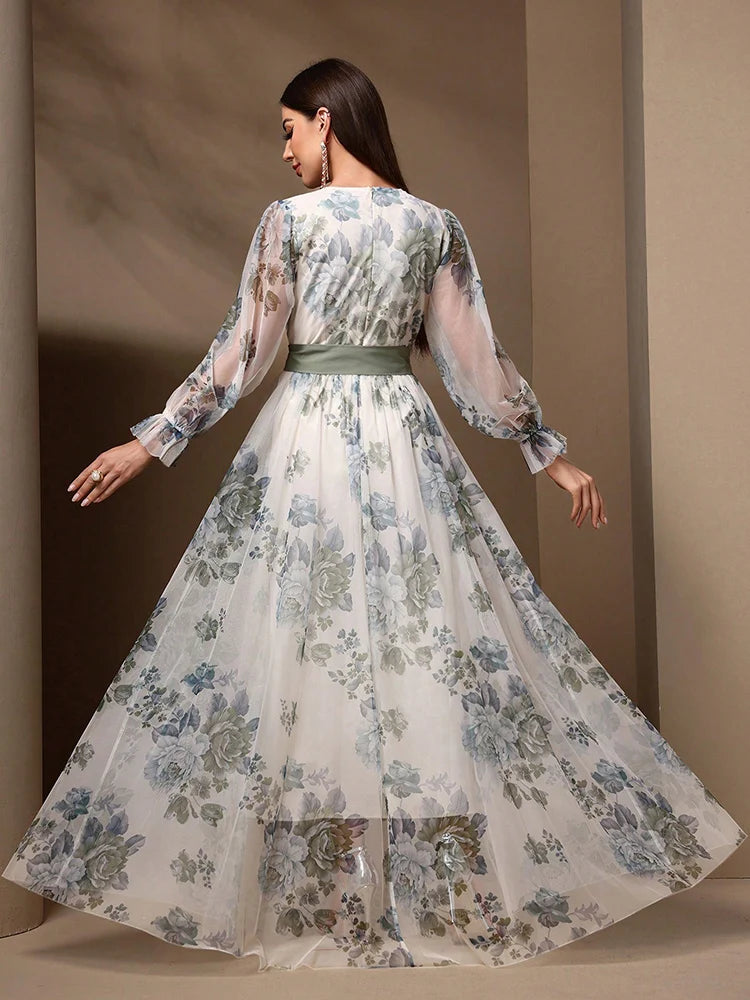 Mesh Flare Sleeves Maxi Dress