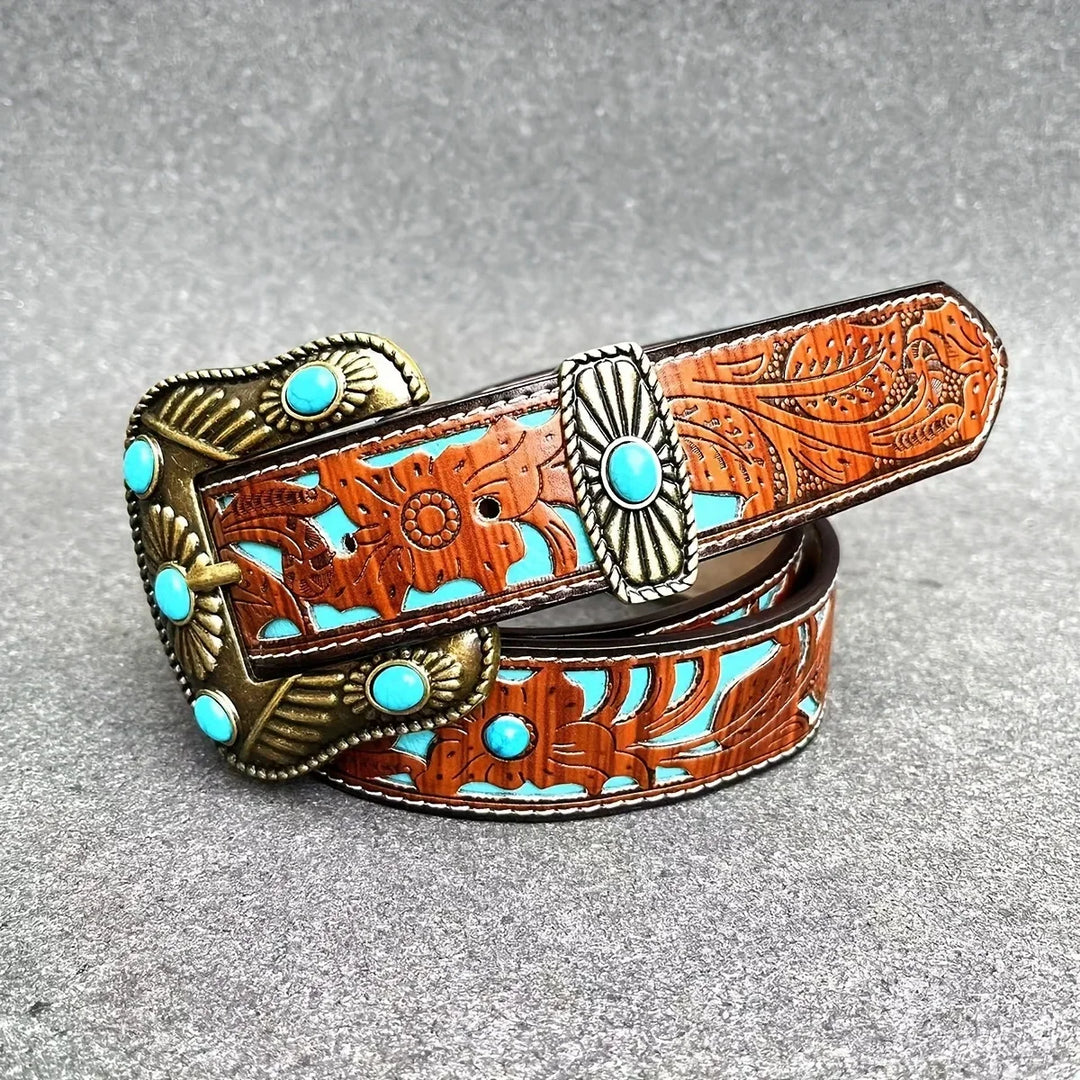 Western Style Carved Leather Belt