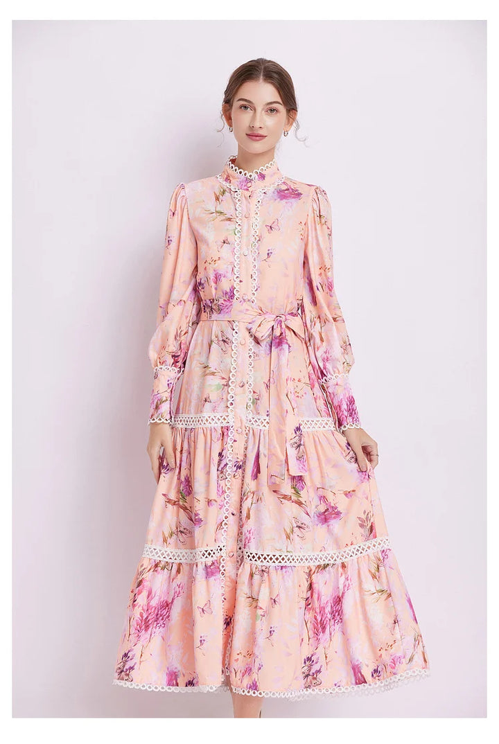 Sashes Flower Print Women's Midi Dress