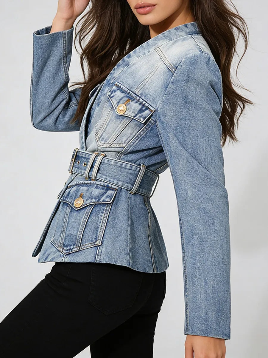 Fashionable Spliced Pockets Denim Jacket