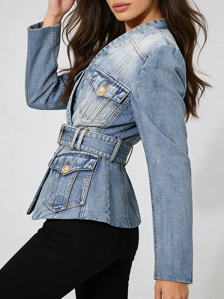 Fashionable Spliced Pockets Denim Jacket