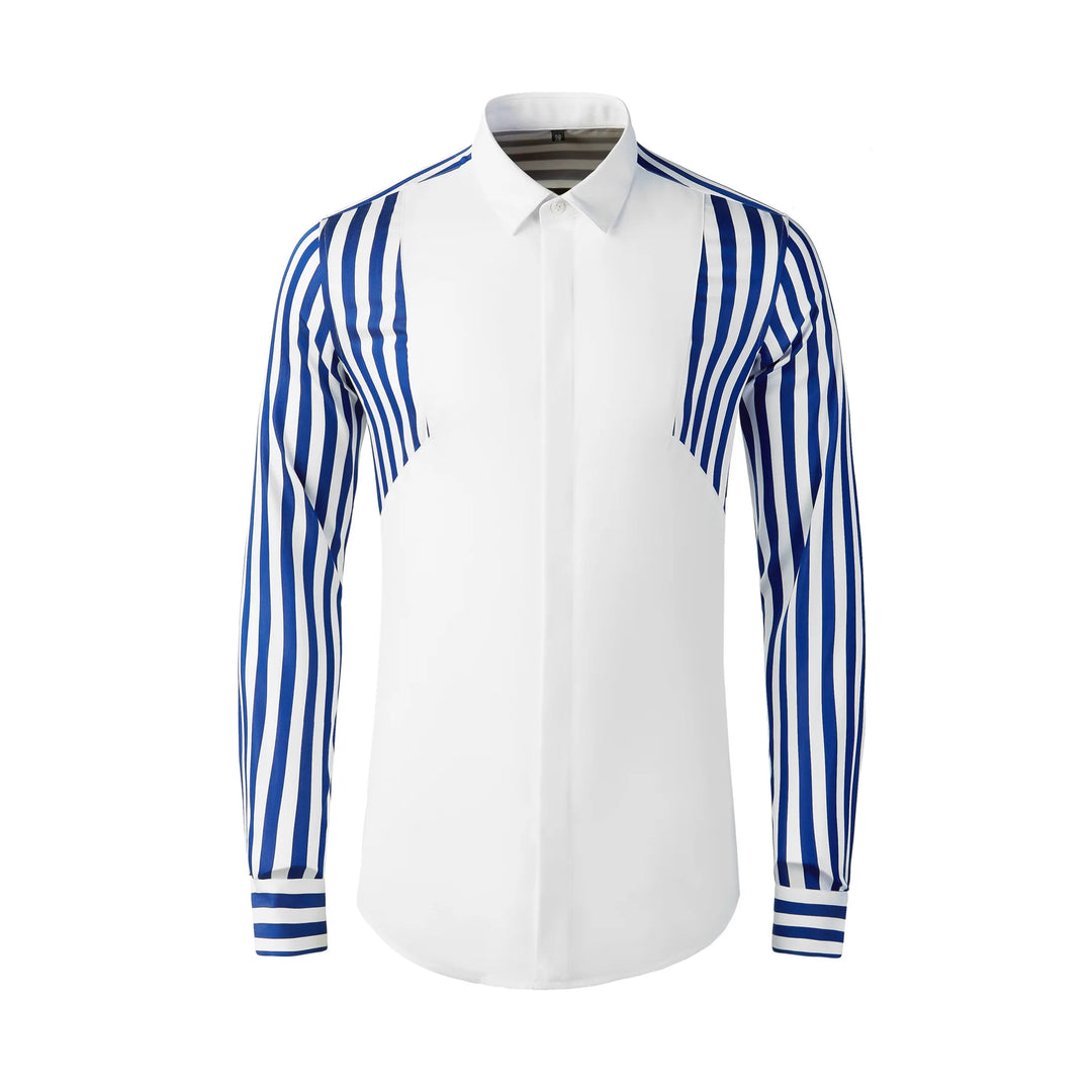 Men's striped dress shirt, white with blue vertical stripes and point collar