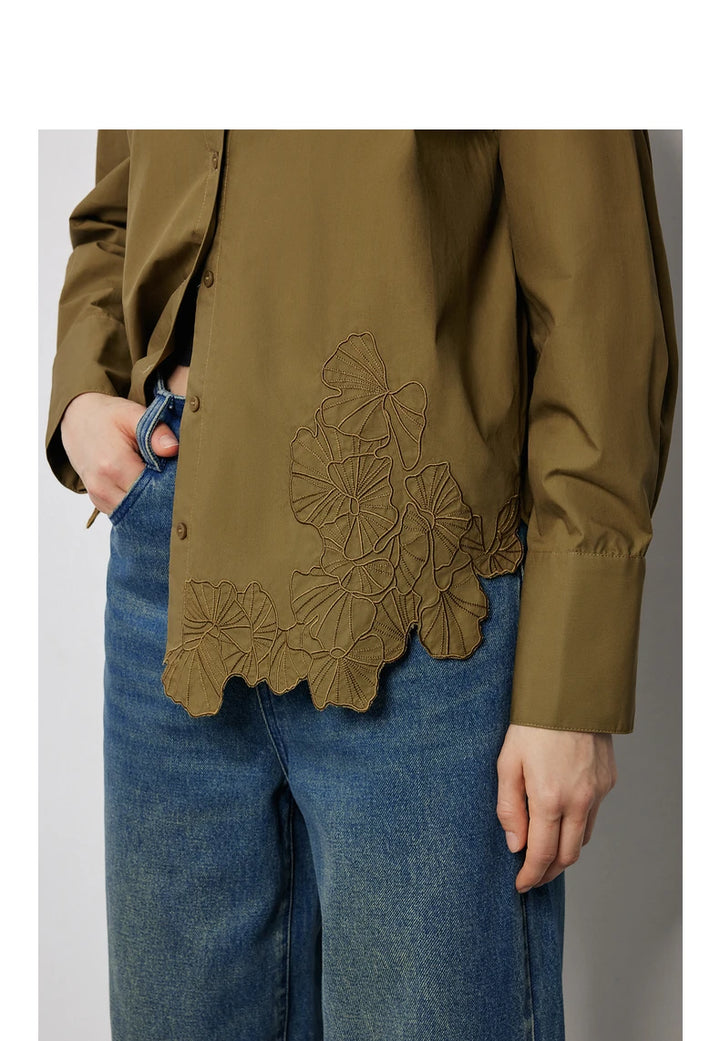 Flower Embroidered Formal Blouse