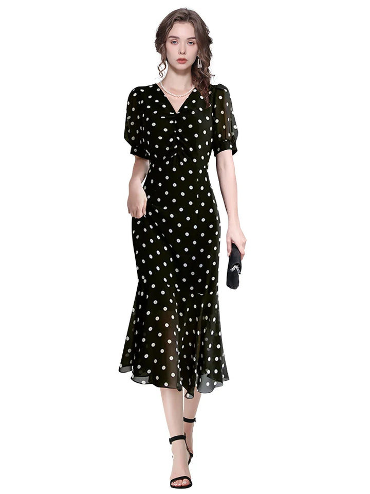 Elegant French Style Polka Dot Chiffon Dress