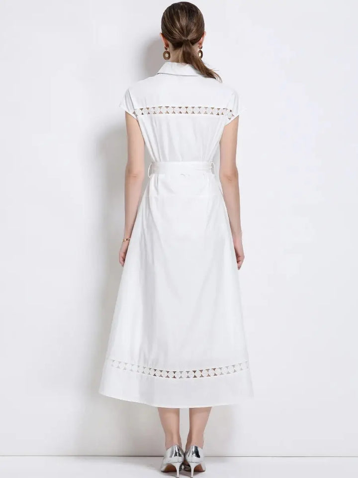 Graceful Lapel Short Sleeve Maxi Dress