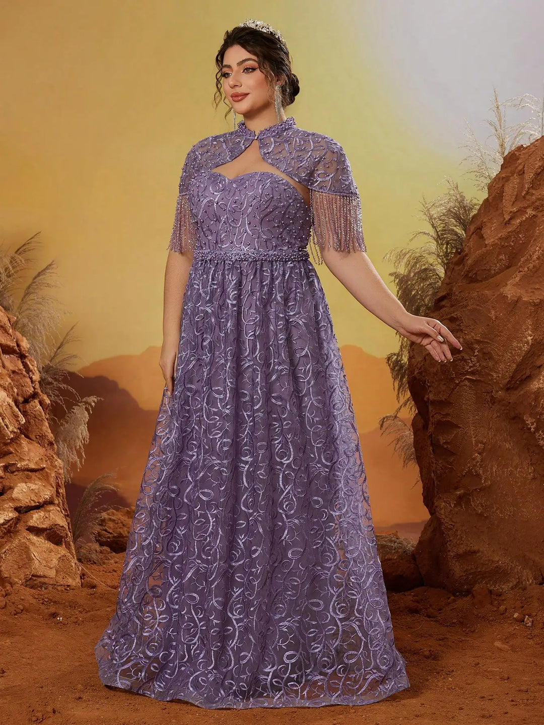 Embroidered Puff-ball Two-Piece Dress