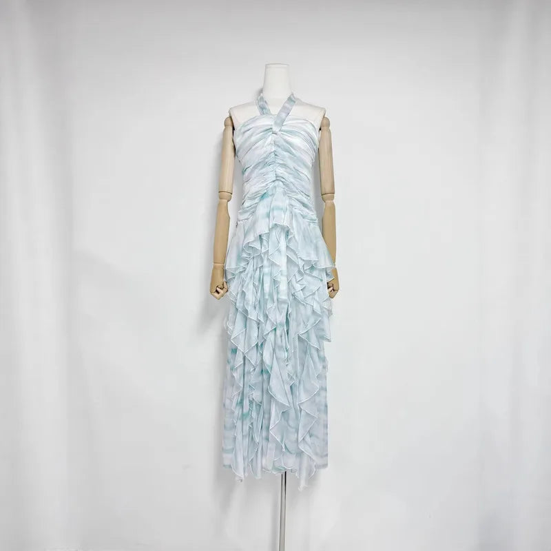 Classic Halter Tie Ruched Dress