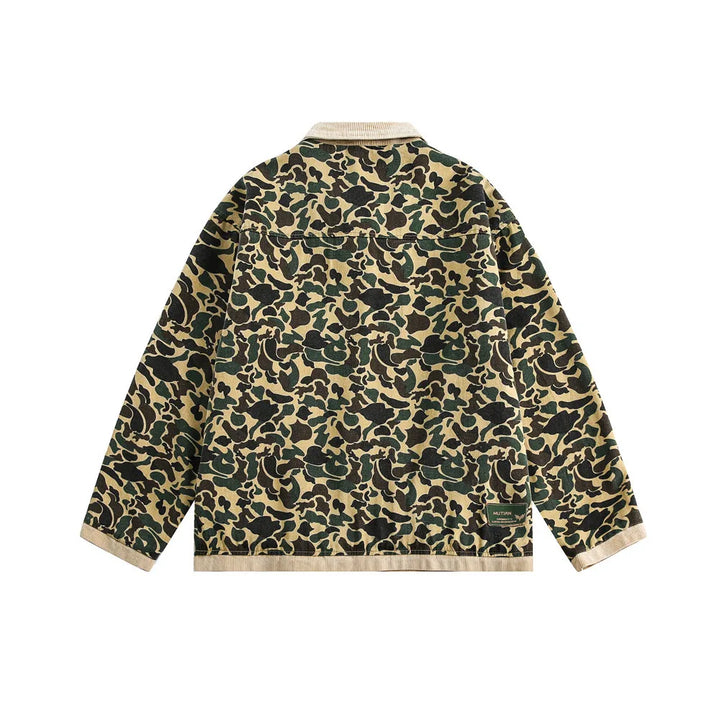 Camouflage Spliced Lapel Cargo Jacket