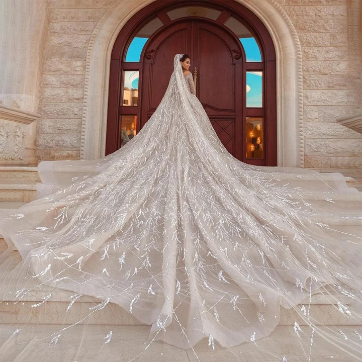 Glamorous Shiny Sequins Arabic Bridal Dress