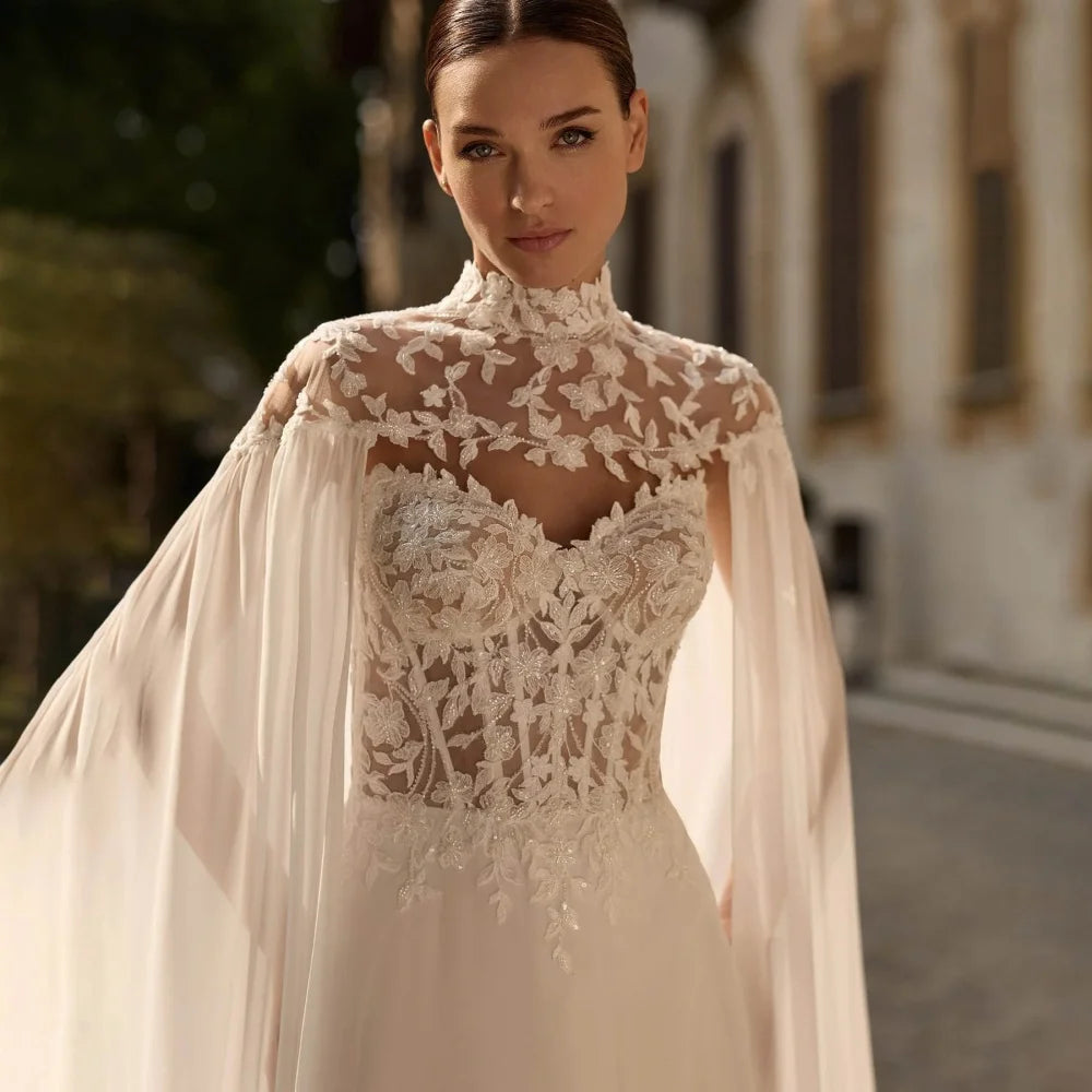 Classic High-Neck Fit Wedding Gown