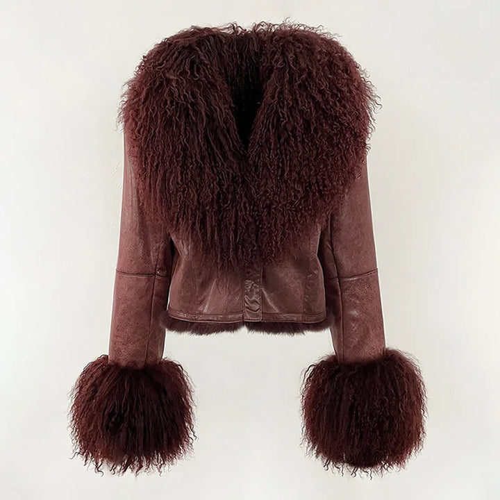 Genuine Mongolian Suede Wool Fur Coat