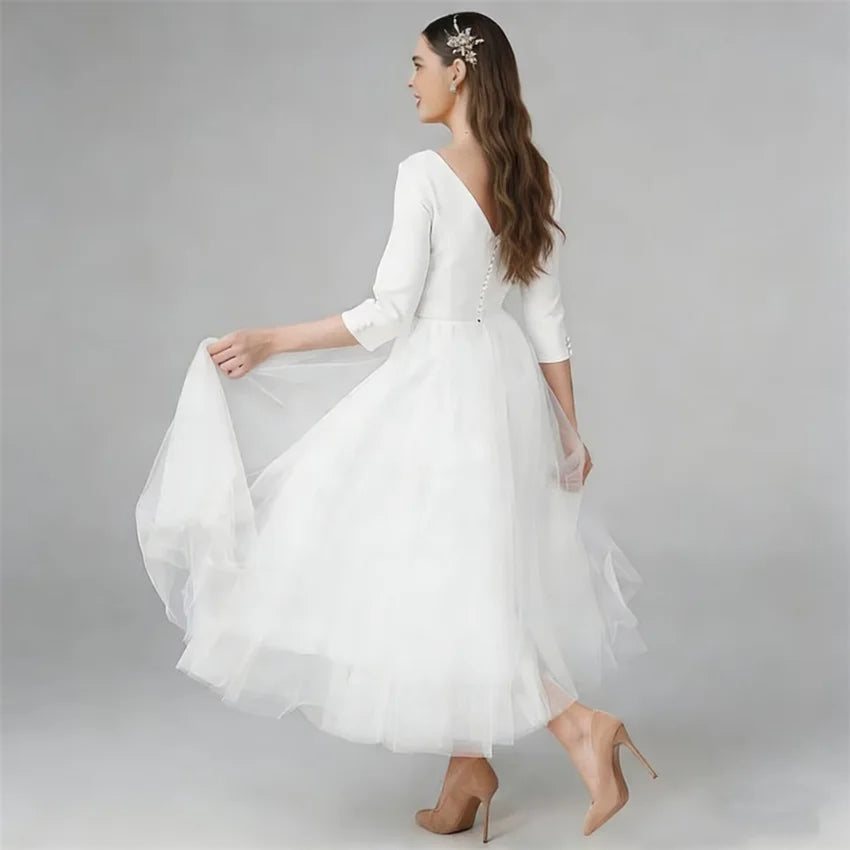 Wonderful Tea-Length Boho Bridal Gown