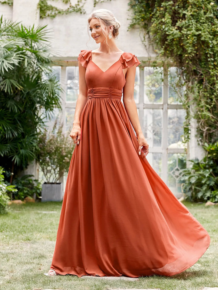 Stunning Ruffle Cap Sleeves Formal Dress