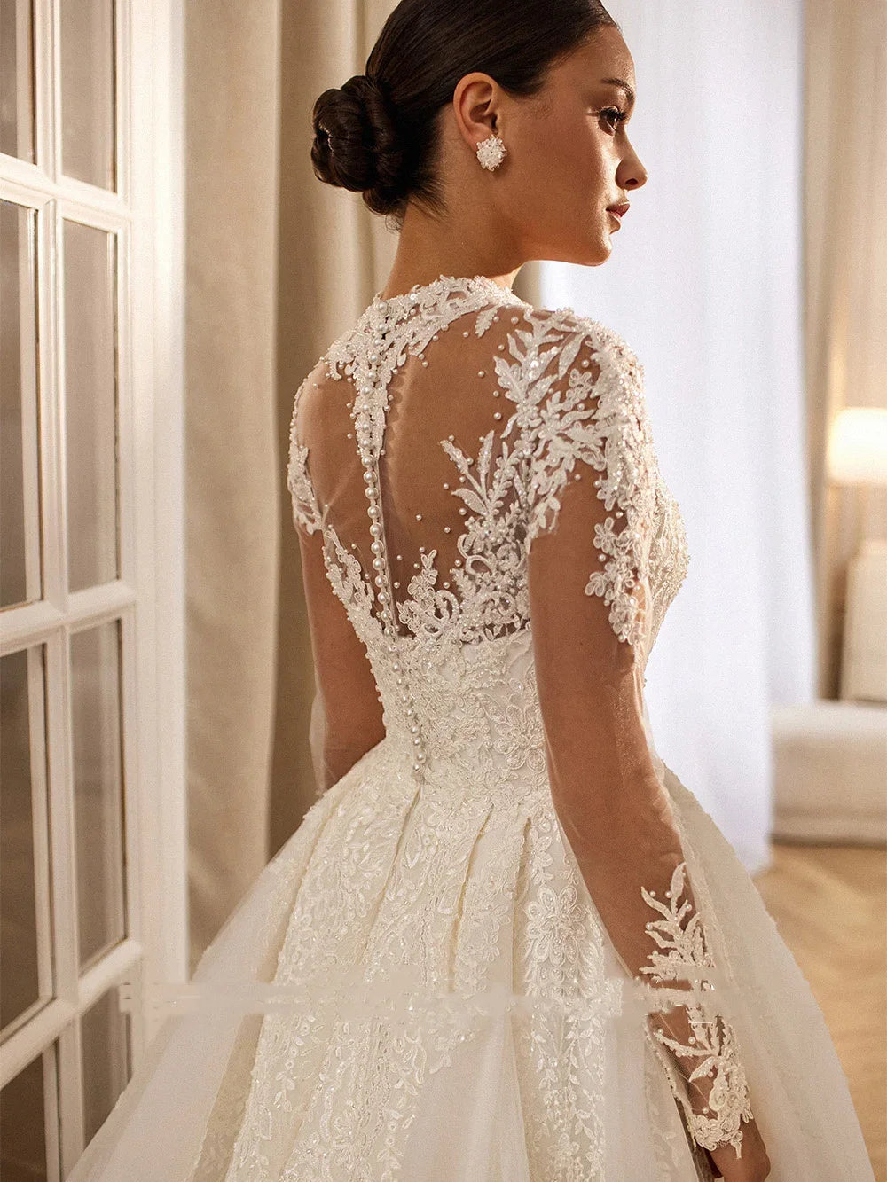 Romantic High Neck Illusion Wedding Dress
