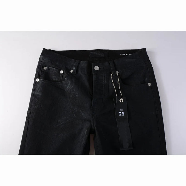 Sleek Ripped Coated Skinny Jeans Pants