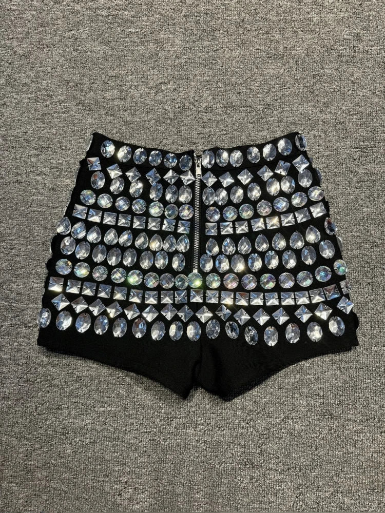 Dazzling Crystal High Waist Shorts