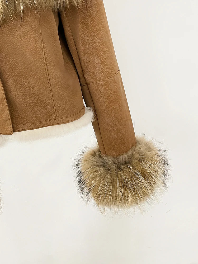 Luxurious Suede Real Warm Fur Short Coat