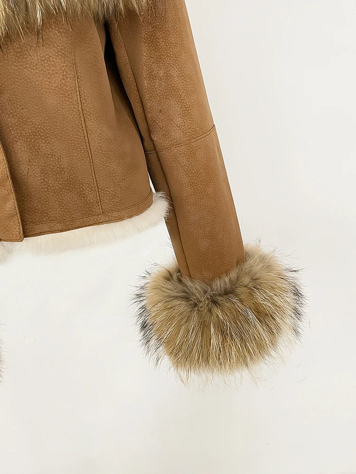 Luxurious Suede Real Warm Fur Short Coat