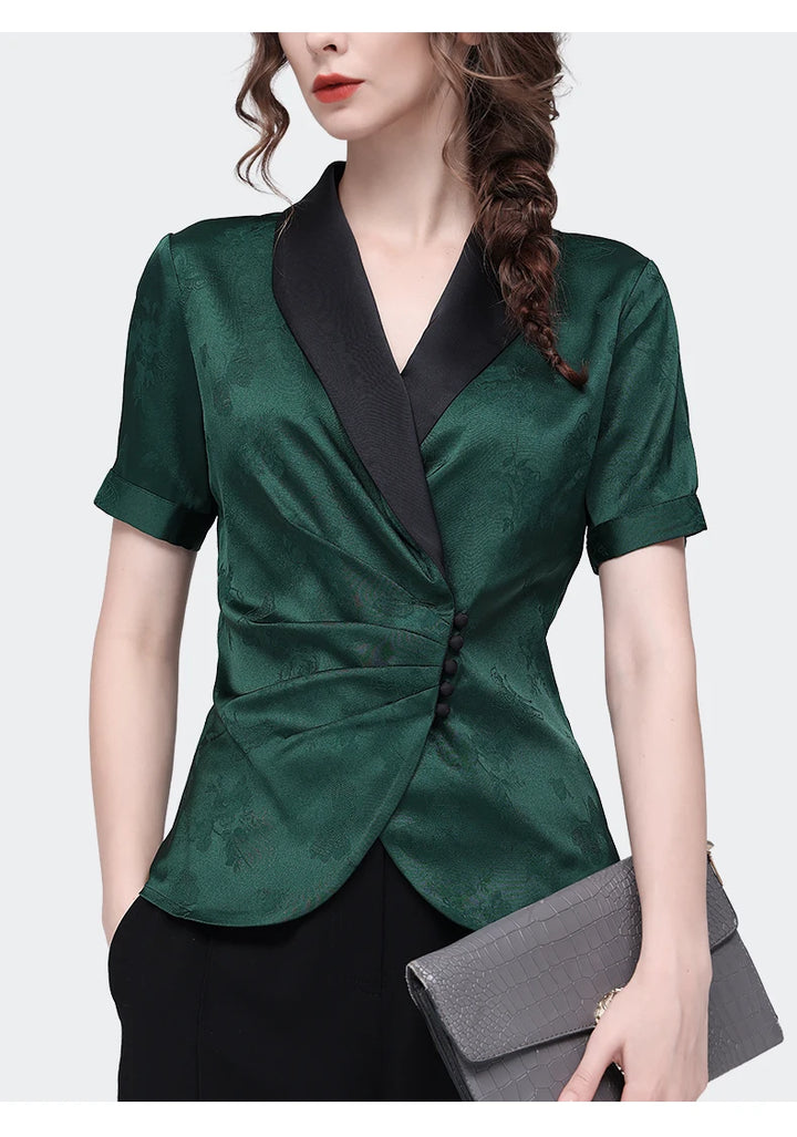 Chemise jacquard en satin sophistiqué pour femme