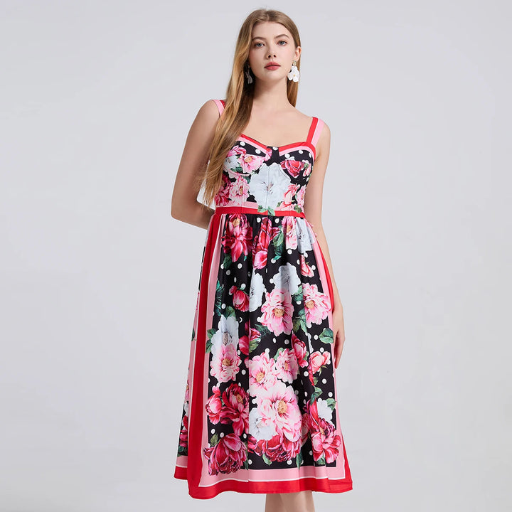 Vintage Spaghetti Straps Midi Dress