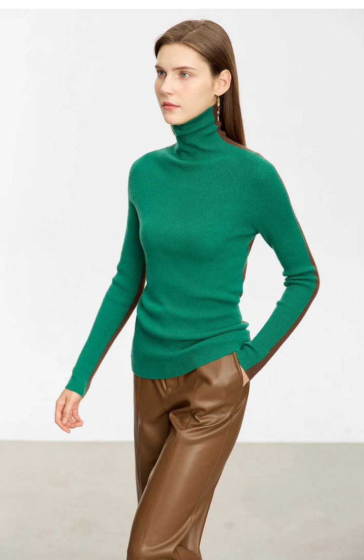 Double Sided Color Contrast Women's Turtleneck Sweater