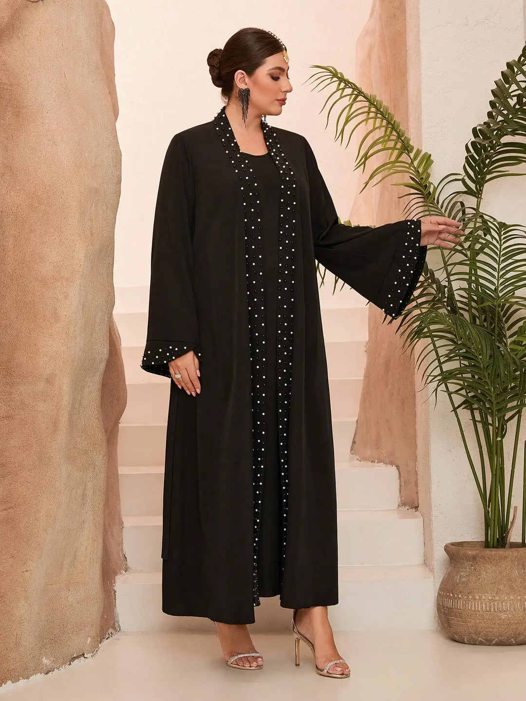 Elegant Net Color Embroidered Abaya Dress