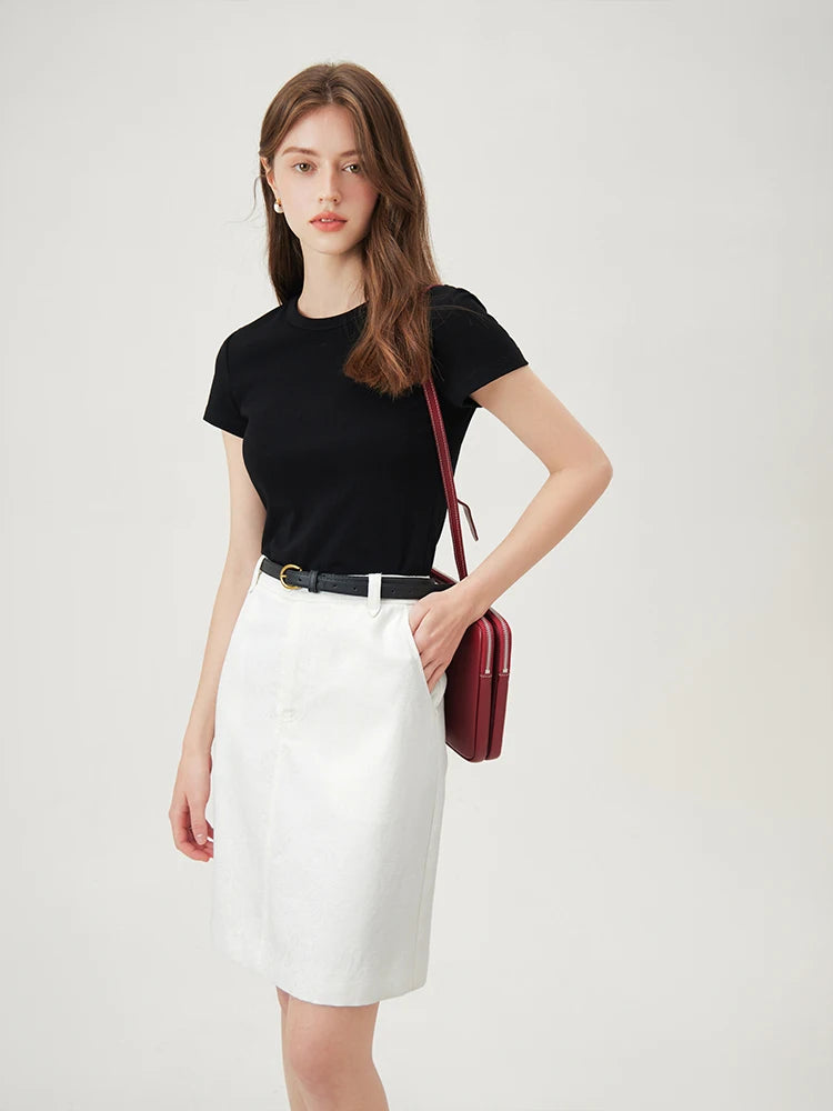 Straight Tube White Jacquard Skirt