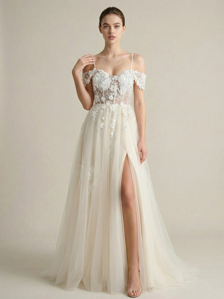 Modish Appliqued Embroidered A-Line Bridal Dress