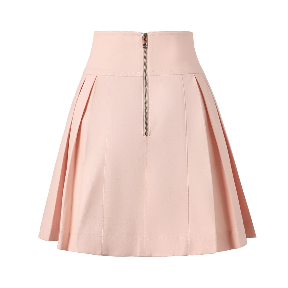 High-Waist Denim Pleated Mini Skirt