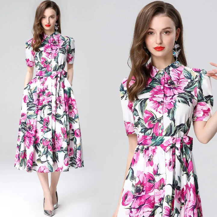 Sweet Floral Printed Midi Dress