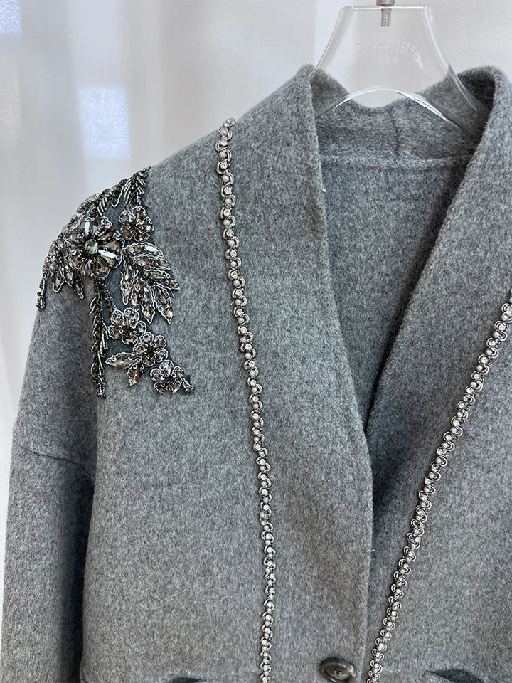 Real Natural Warm Wool Fur Cuff Coat