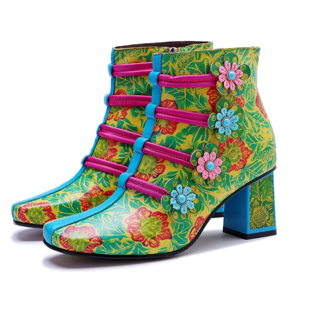 Light Luxury 3D Flowers Short Boots