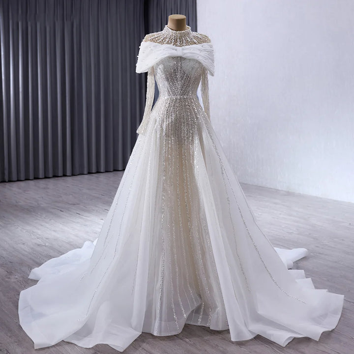 Beautiful Full Sleeves Lace Up Bridal Dress