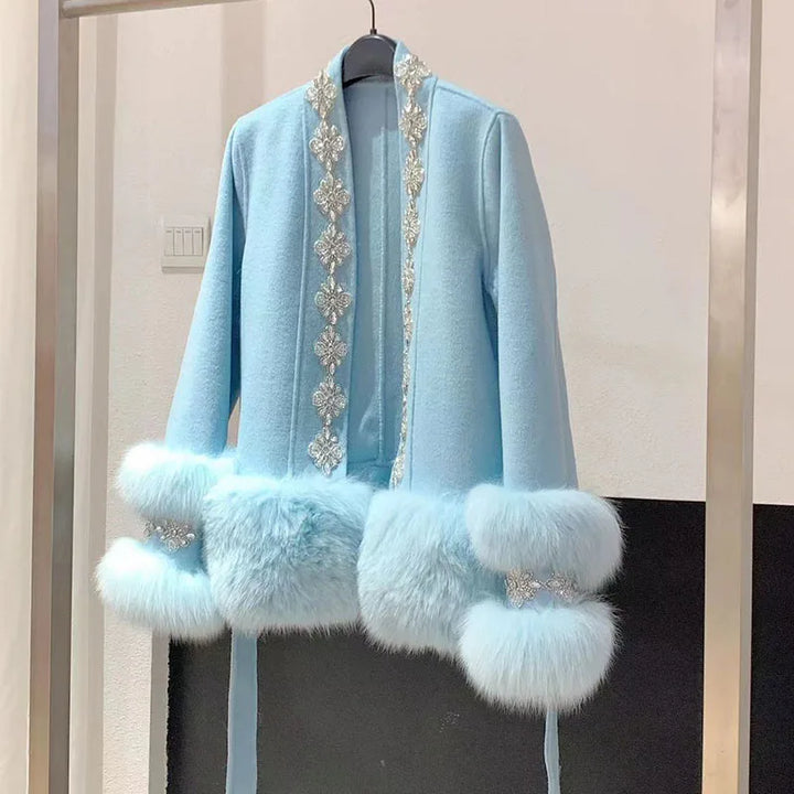 Fashionable Real Fur Wool Coat