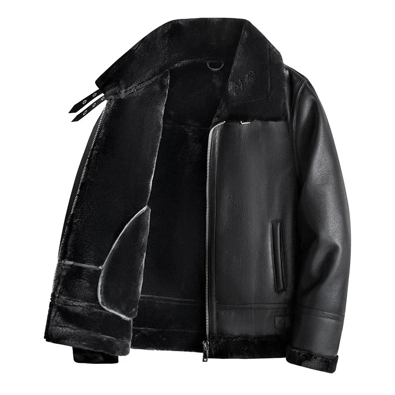 Handsome Thickened Fur PU Leather Coat