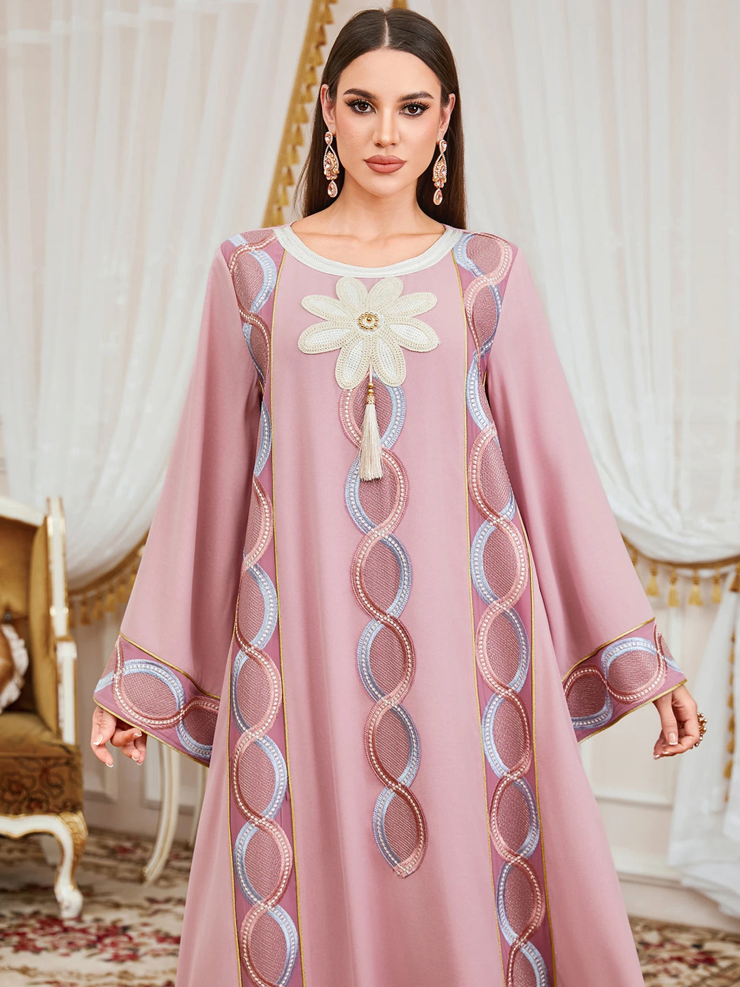 Stylish Floral Embroidery Traditional Abaya Dress