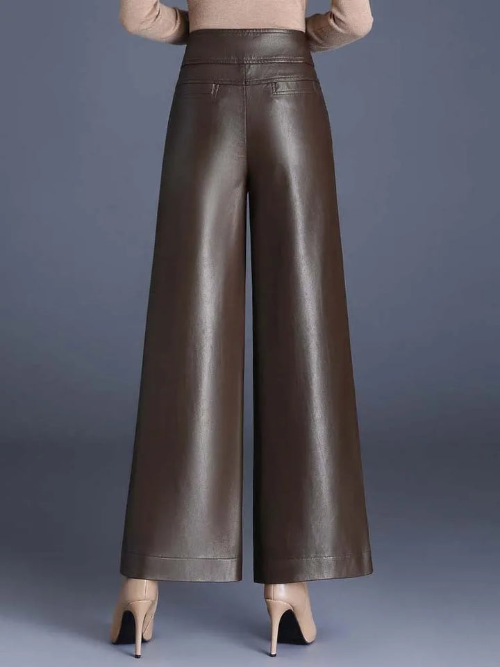 ZUZK Pantalon en cuir PU pour femme, de haute qualité, élégant, chaud, long, à la mode, pour l'automne et l'hiver