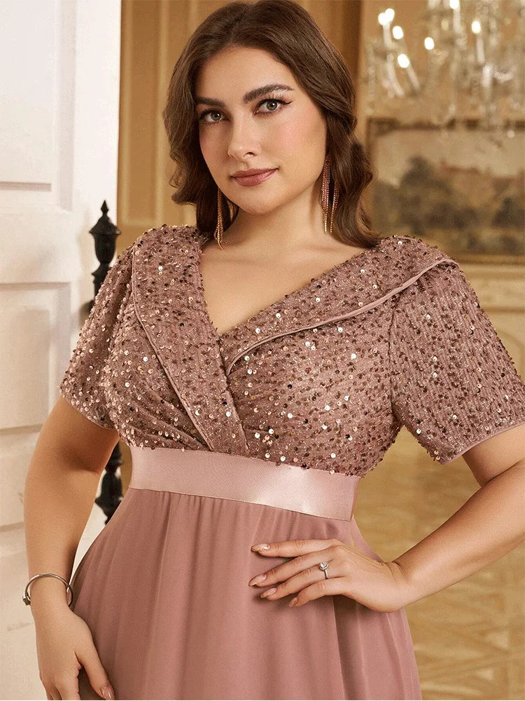 Shiny Plus Size Sequined Prom Gown