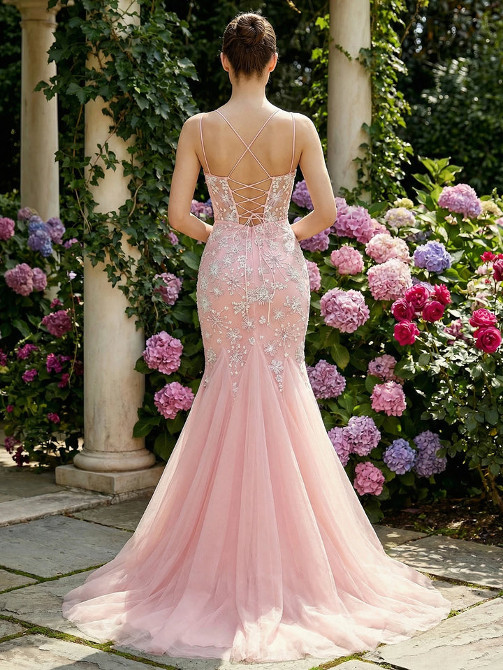 Alluring Tulle Floral Lace Evening Gown
