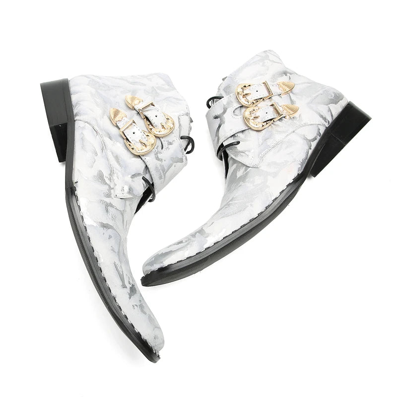 Fashionable Double Buckle Printed Boots
