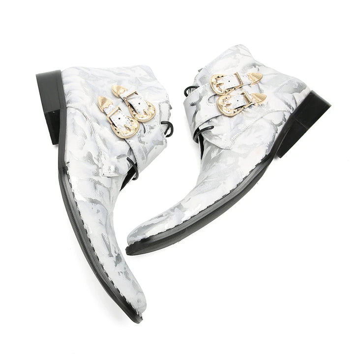 Fashionable Double Buckle Printed Boots