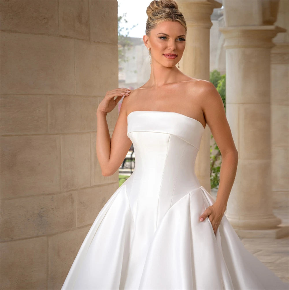Luxury Satin Court Train Bridal Gown